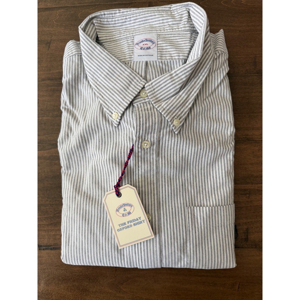 Brooks Brothers The Friday Oxford Shirt Mens XXL Black White Striped NWT
